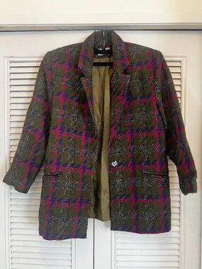 Vintage oversized blazer | olive houndstooth | statement jacket (M)